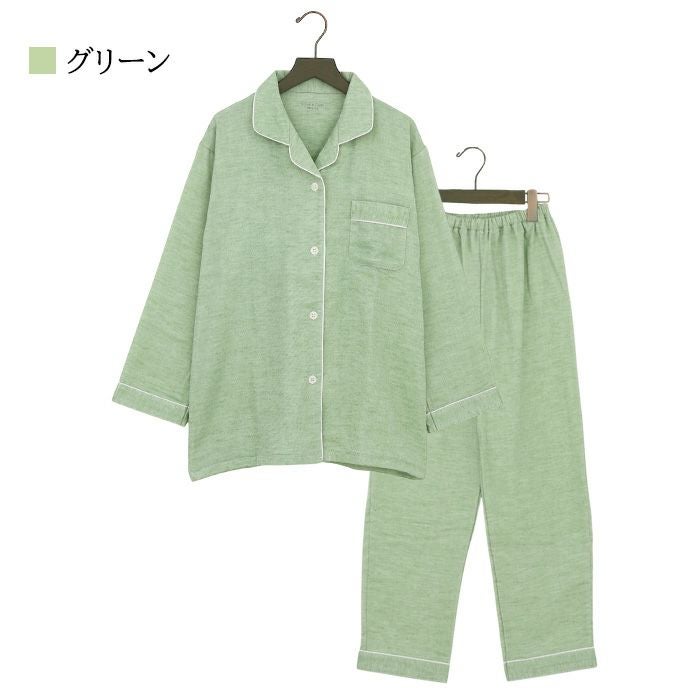 お決まり品　イタリア製コットンパジャマ　グリーン系 パジャマ レディース 綿 綿100 半袖 コットン 夏 M L XL 女性 綿100