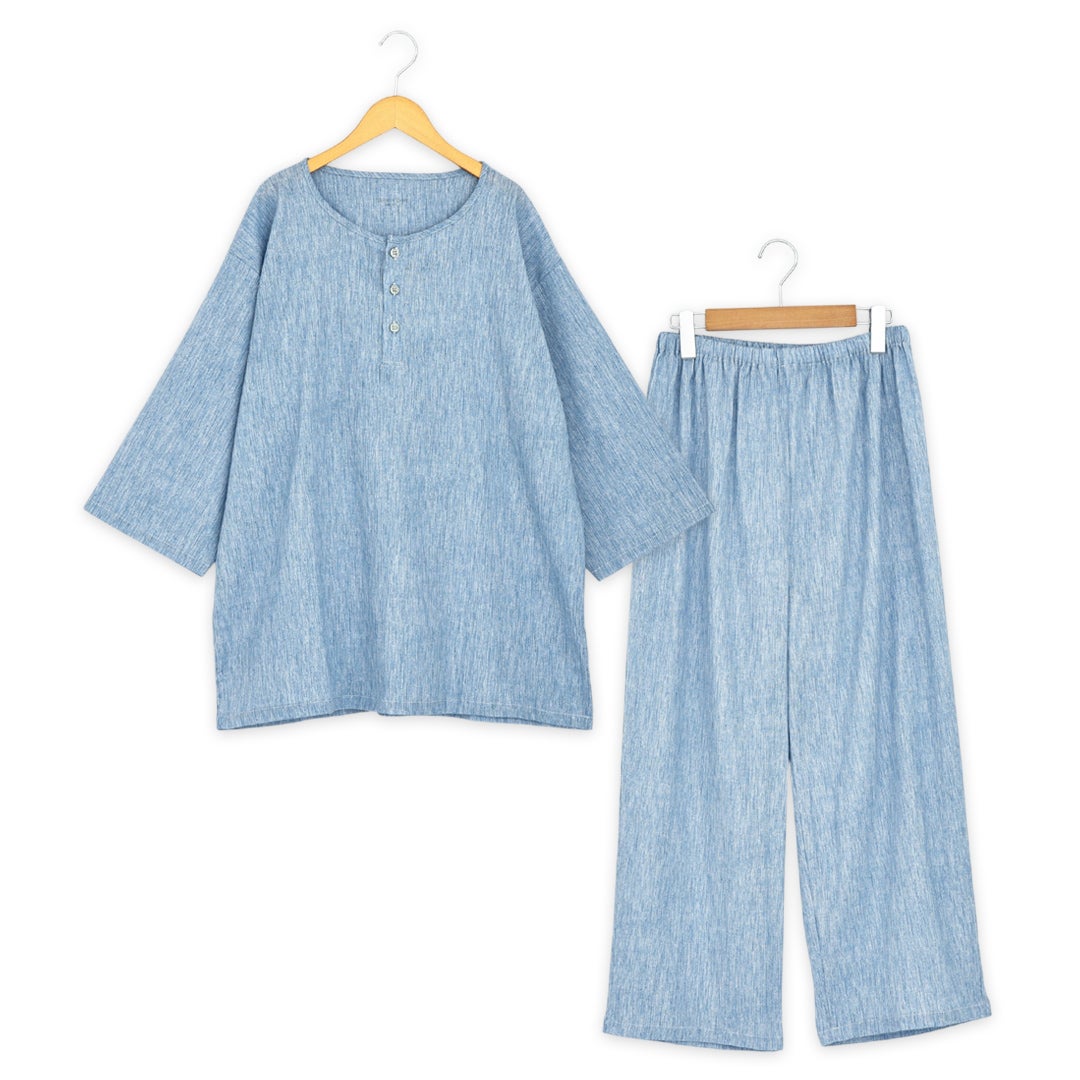 メンズ / 高島ちぢみ 7分袖 半開 パジャマ | SUIMIN CARE